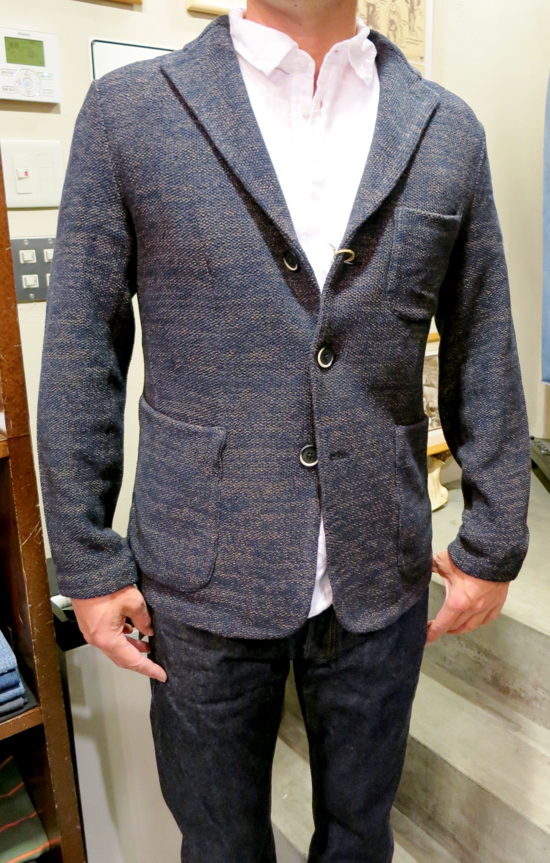 BARENA ウール ニットフーディ イタリア製 ネイビー袖丈61cm